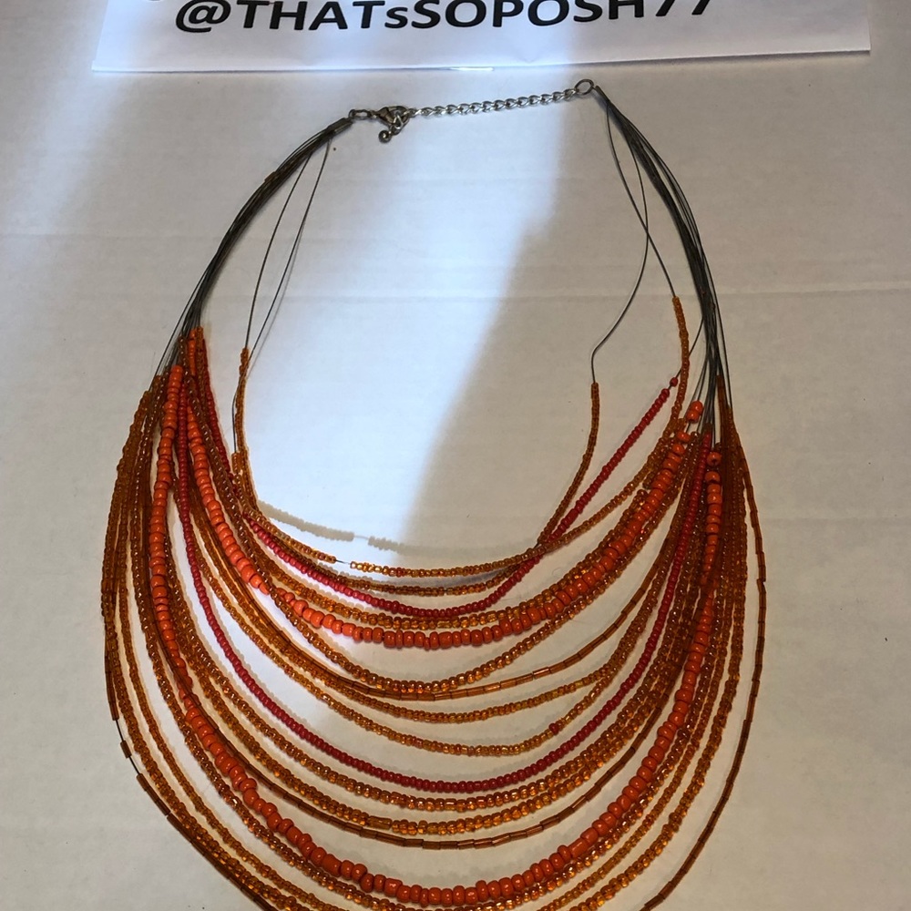 18 Strand Orange Seed Statement Bib Necklace - image 2